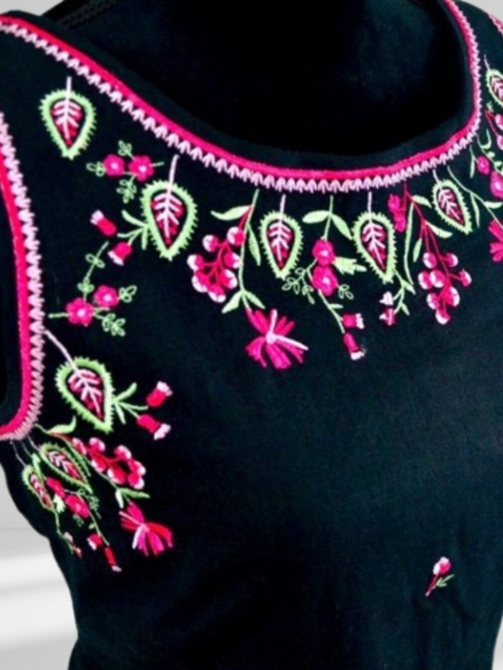 Embroidered Maxi Black & Pink Floral Dress 10 - Picture 2 of 5